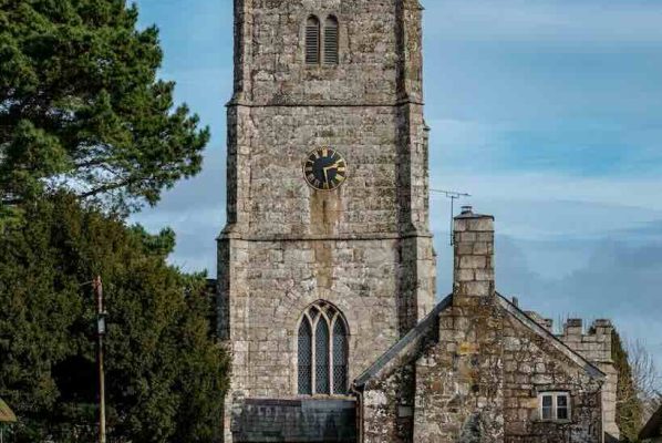 Church Exterior Tower Granite Village Square 15th Century Medieval Drewsteignton